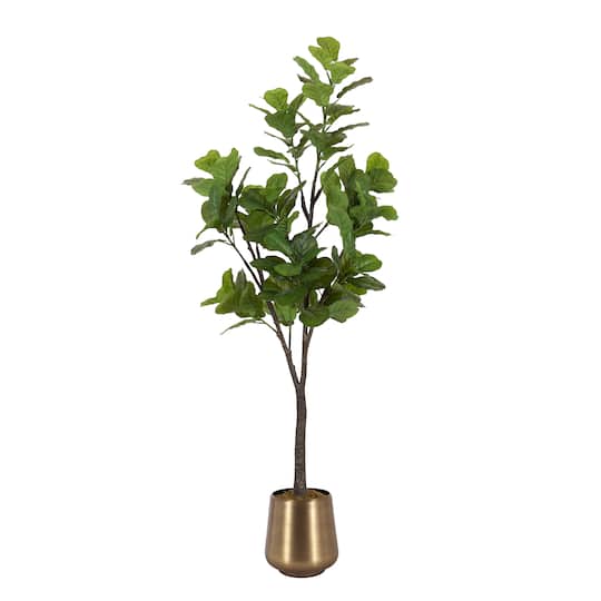 Kate and Laurel Fidmont 6ft. Faux Fiddle Fig Tree with Portell Antique Planter